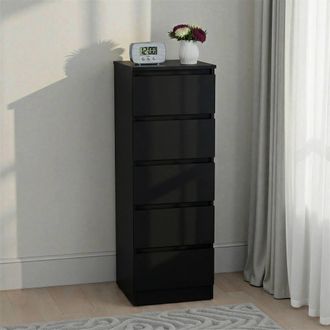 Seconique Malvern 5 Drawer Narrow Chest - Black