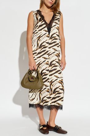 Ganni Animal Print Dress, Womens, Brown