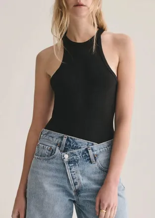 A Gold E Rianne High Neck Racerback Bodysuit In Black