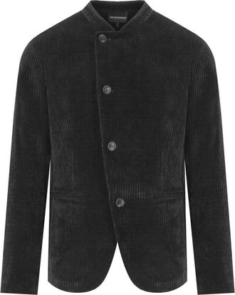 Emporio Armani Black Ribbed Jacket With Mandarin Collar