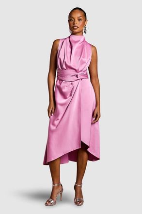 Coast Petite Satin Twist Waist Midi Dress in Pink at Nordstrom, Size 10P
