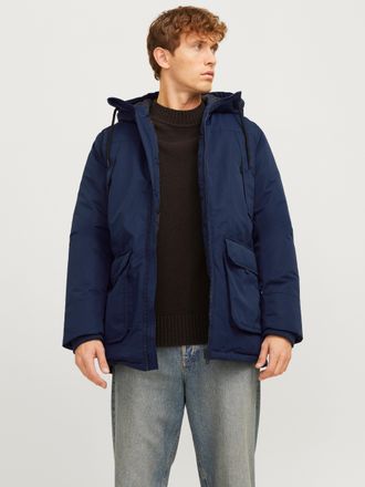 Jack & Jones Parka JACK & JONES JJCONSTRUCT PARKA, Herren, Gr. XS, blau (navy blazer), Web, Obermaterial: 100% Polyester, unifarben, normal, Rippb&uuml;ndchen, Jacken P
