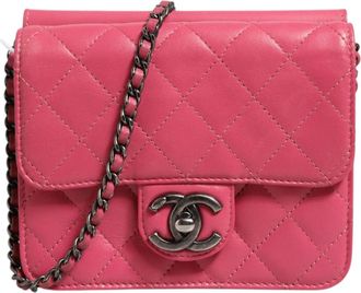 Chanel Pink Quilted Lambskin Leather Classic Square Mini Flap Womens Bag (Pre-Owned)