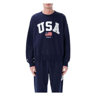 Polo Ralph Lauren Sweatshirts, male, Blue, Size: 2XL Vintage Fit Flag Fleece Sweatshirt