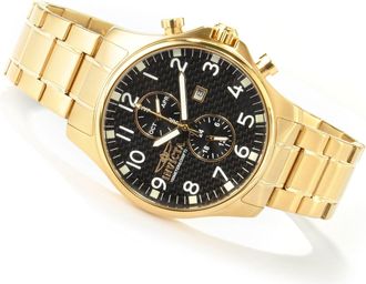 Invicta II Collection Black Dial 18kt Gold-plated Mens Watch 0382