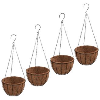 vidaXL Vidaxl - Macetas Colgantes 4 Uds Revestimiento Coco Acero Negro &Oslash;35x52cm