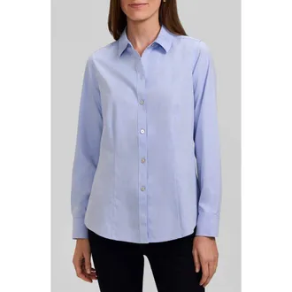 Foxcroft Dianna Non-Iron Cotton Shirt in Blue Wave at Nordstrom, Size 10