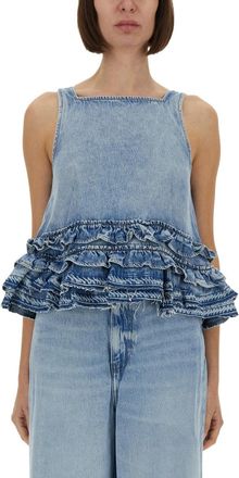 Ganni Womens Organic Cotton Denim Top - Light Blue - Size EU 38 (Womens)