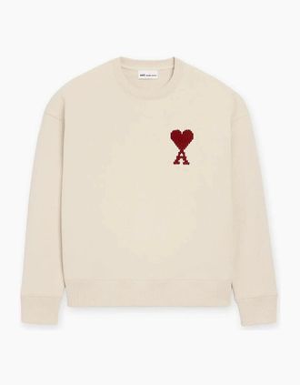 Ami Mens Ami Paris Moonlight Cotton AMI DE COEUR Heavy Sweatshirt - Tan - Size: 38