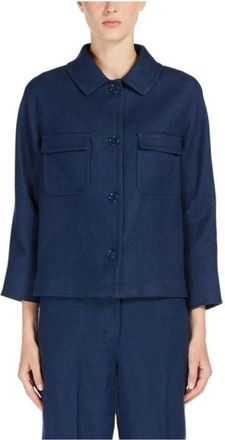 Max Mara S Single-Breasted Jas - Dames - Zomerjassen - Blauw - XS - Katoen - Jassen