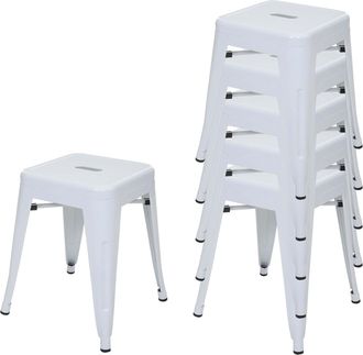 Hhg Hhg - Juego De 6 Taburetes 895, Taburete De Metal Asiento Taburete, Metal Dise&ntilde;o Industrial Apilable, Blanco