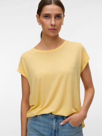 Vero Moda Rundhalsshirt VERO MODA VMAVA PLAIN SS TOP GAJRS NOOS, Damen, Gr. XL, golden haze, Jersey, Obermaterial: 95% Lyocell, 5% Elasthan, unifarben, regular 