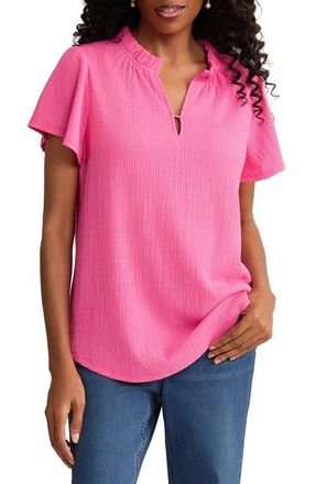 Jones New York Crinkle Flutter Sleeve Top in Dutch Pink at Nordstrom, Size X-Large