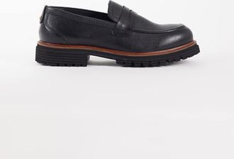 Asos Mocassini stile penny in pelle martellata nera con suola a carrarmato-Nero