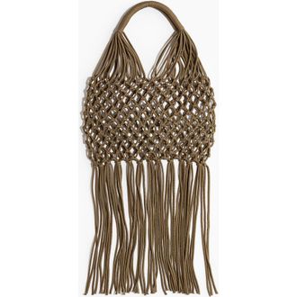 H&M Fringed Net Shoulder Bag in Khaki Green at Nordstrom