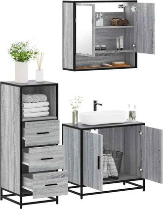 vidaXL Set De Muebles De Ba&ntilde;o 3 Pzas Madera Contrachapada Gris Sonoma Vidaxl