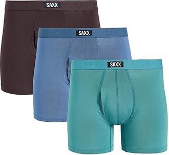 Saxx Underwear Vibe Xtra Soft Comfort Boxer Brief Fly 3-Pack Mens Underwear Seascape/Indigo/Dk Choco : 2XL, Elastane/Viscose