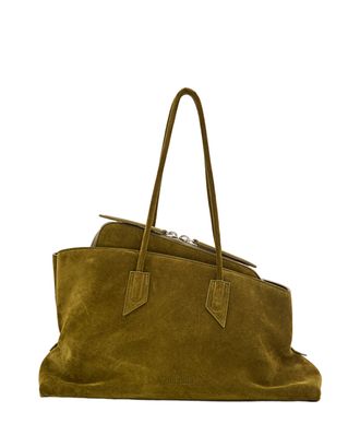 The Attico Medium Olive Green Suede Leather Shoulder Bag with Tubular Handles