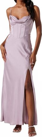 Astr Cannes Satin Bustier Maxi Dress In Silver Lilac