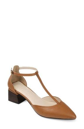 Journee Collection Cameela T-Strap Pointed Toe Pump in Brown Leather at Nordstrom Rack, Size 8.5