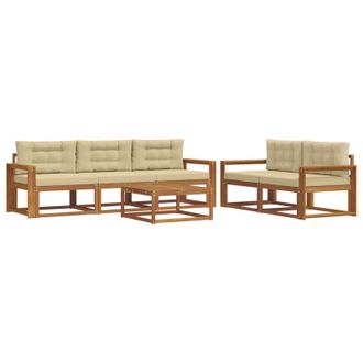 vidaXL Conjunto De Sof&aacute;s De Exterior Con Coj&iacute;n 6 Pcs Natural Y Beige Vidaxl