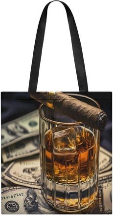 Generic Cigar And Wine Whiskey Womens Tote Casual Shopping Bag Lightweight Shoulder Bags Hobos Handbag for Work Travel Daily 35x40cm
