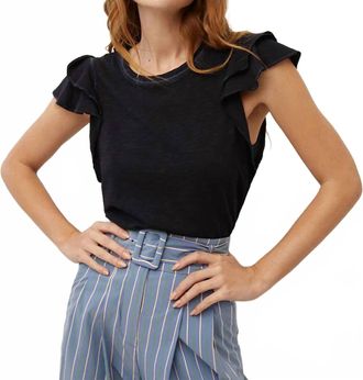 Veronica Beard Akeela Ruffled Shoulder Tee In Navy