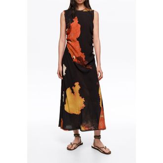 Bimba & Lola Fringed Armhole Midi Dress in Blot Xl Black at Nordstrom, Size Xx-Small Eu