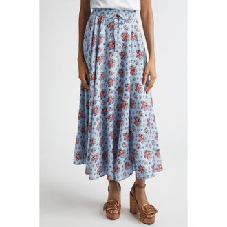 Dolce & Gabbana Floral Bouquets Gathered Stretch Charmeuse A-Line Midi Skirt in Mazzolini Fiori Fcel at Nordstrom, Size 10 Us