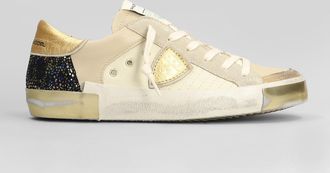 Philippe Model Prsx Low Sneakers In Beige Leather And Fabric