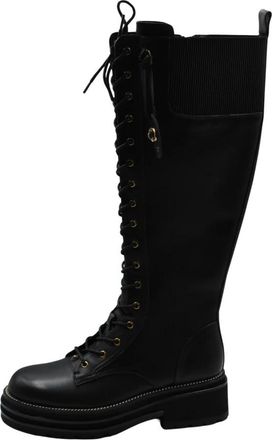 Kurt Geiger Zwarte Leren Chelsea Combatlaarzen - Dames - Veterlaarzen - Zwart - 38 EU - Leer - Schoenen