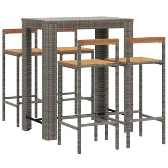 Berkfield Home Beautiful 5 Piece Garden Bar Set Grey Poly Rattan&Solid Wood Acacia