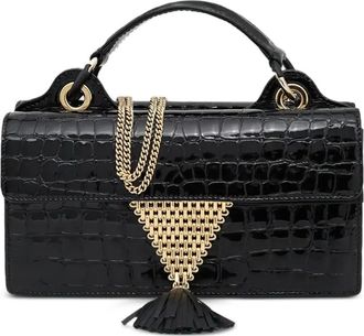 Aquazzura Downtown 24/7 shopper met kwastje en krokodillen-reli&euml;f - Zwart