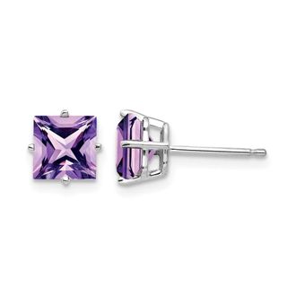 Diamond2Deal 14k White Gold 6mm Princess Cut Amethyst Earrings