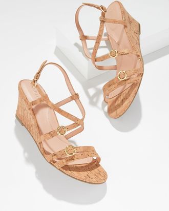 Talbots Royce Strappy Wedge Sandals - Cork - Natural/Gold - 10 1/2 M Talbots