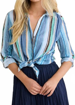 Nic+Zoe Stripe Core Cotton Shirt In Blue Multi