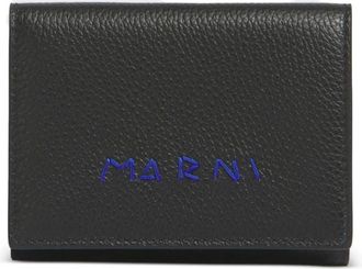 Marni Accessoires, Heren, Zwart, ONE Size, Leer, Portemonnee met drievoudige stiksels en logo