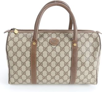 Gucci Brown Leather Coated Canvas Handbag Tote Bag (Pre-Owned)