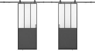 Vente-Unique Porte Scorrevole Doppia Atelier Esterno Muro Nero E Vetro Temperato 2 X H205 X L83 Cm - Artisto Ii