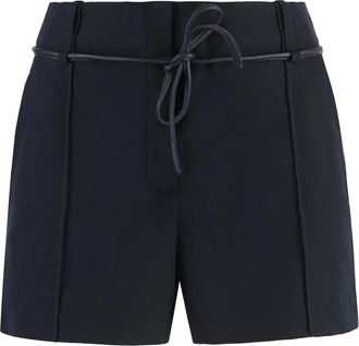 Yves Salomon Shorts van polyester met hoge taille en riem - Dames - Bermuda - Blauw - XS - Polyester - Korte Broeken