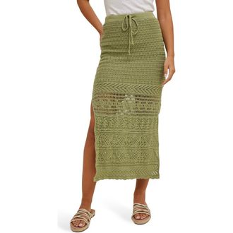 Wishlist Open Stitch Drawstring Cotton Midi Skirt in Olive at Nordstrom Rack, Size Large