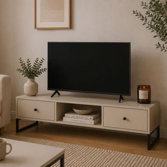 Dmora Mueble Para Tv Lilito, 2 Cajones, 2 Estantes, Con Patas, 115x33x43h Cm Beige