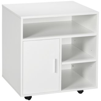HOMCOM Soporte Para Impresora Multifuncional Armario De Oficina M&oacute;vil Con Estante Puerta Ruedas Espacio Amplio De Almacenaje 60x50x65,5 Cm