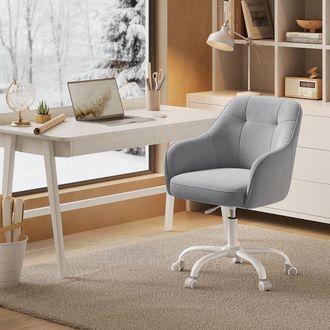 Songmics Plush Rotating Chair Adjustable Height with Arms Office Bedroom in Light Grey