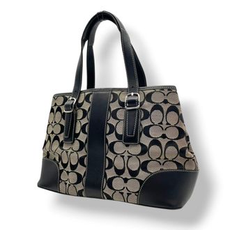 Coach Black Gray Canvas Leather Handbag Tote Bag (Pre-Owned)