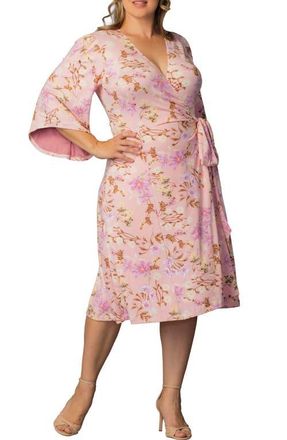 Kiyonna Gemini Floral Bell Sleeve Wrap Dress in Lively Peach Florals at Nordstrom, Size 4X