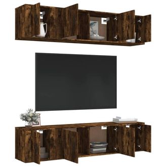 Berkfield Home Classic 6 Piece TV Cabinet Set Smoked Oak Engineered Wood in Brown