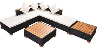 vidaXL Muebles De Jard&iacute;n Y Cojines 7 Piezas Rat&aacute;n Sint&eacute;tico Negro Vidaxl