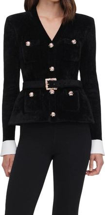 Self Portrait Black Chenille Trimmed Knit Top