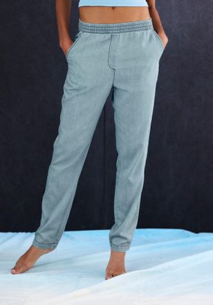 H.I.S Jogger Pants H.I.S, Damen, Gr. 32/34, N-Gr, hellblau, Obermaterial: 65% Lyocell, 35% Baumwolle, unifarben, Basic, bequem lang, Hosen Jogger Pants, ger